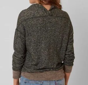 BKE Gimmicks X Double V Neck Marled Heather Button Sweatshirt Grey Black XS thumbnail 2
