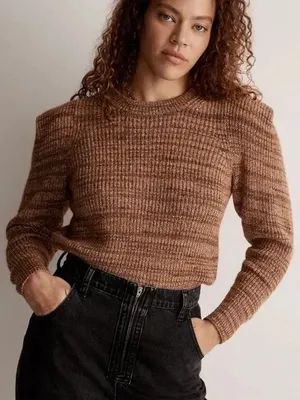 Madewell Prentiss Sweater Spacedye Shoulder Tuck Pullover Autumn Brown Sz L thumbnail 1
