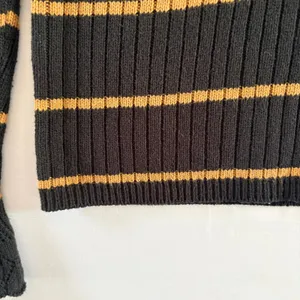 Who What Wear Black Striped Ribbed Knit Sweater Bell Cuffs Large thumbnail 5