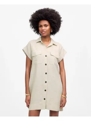 NWT Madewell Utility Short-Sleeve Mini Shirtdress in 100% Linen - Size: Large thumbnail 11