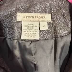 Boston Proper Leather Moto Jacket‎ Women's Size 2 Olive Green Zip Front Pockets thumbnail 5