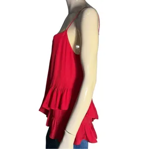 Madison Marcus Women’s S Red Silk Double Ruffled Hem Spaghetti Strap Camisole thumbnail 4
