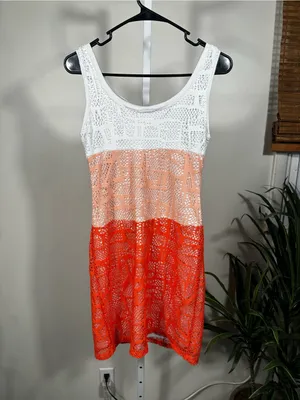 X288. ECI Crochet Colorblock Tank Dress in White, Peach & Orange thumbnail 3