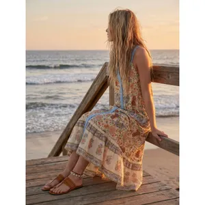 Free People Retro 70s Bohemian Block Print Snap Front Kelso Maxi Dress Large thumbnail 4