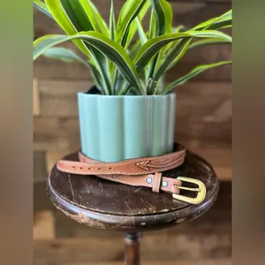 Vintage Jordache Genuine Leather Belt USA Made Arrow Stitch Brass Buckle 30 thumbnail 7