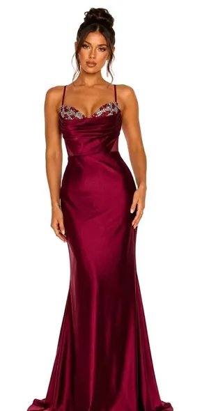 NEW Portia and Scarlett PS22180 Cowl Evening Gown Deep Red thumbnail 1