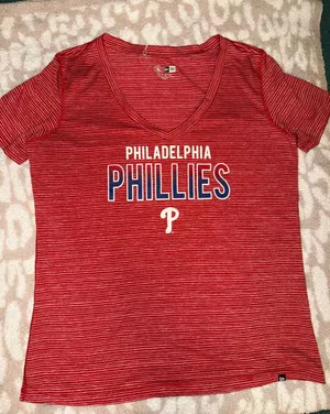 New Era Philadelphia Phillies Red Striped V-Neck Tee thumbnail 1