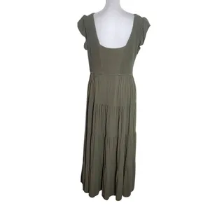 Pretty Garden Olive Green Smocked Midi Dress Size Large Green Cottagecore Dress thumbnail 2