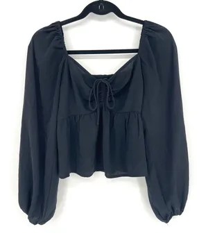 Abercrombie & Fitch Small Black Puff Sleeve Peasant Crop Top EUC Boho Whimsigoth thumbnail 1