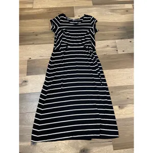 Garnet Hill Maxi Dress Size L Black Cream Striped Tie‑Front Short Sleeve thumbnail 4