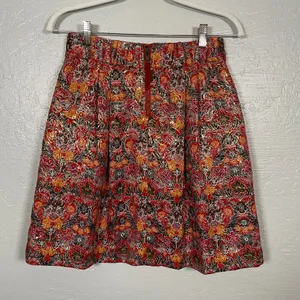 Maeve Anthropologie Women S Rosie Floral Gold Pleated Brocade Skirt Pockets thumbnail 5