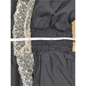 Anthropologie Black Poplin Lace-Trim Skirty Smock Waist Romper thumbnail 8