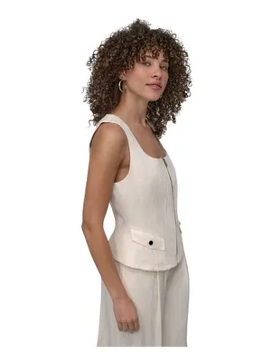 DKNY Womens Weathered Twill Zip-Up Vest P5ETTB77 Coconut Off White XL thumbnail 10