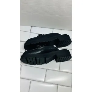 BP. Platform Loafer Mules Women 9.5 Black Excellent Chain Lug Sole Slip On Edgy thumbnail 9