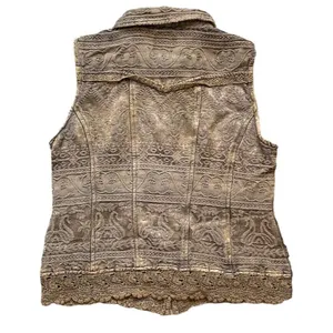 Vintage Flashback‎ Vest Metallic Brown Floral Detail Lace Embroidered High Neck thumbnail 3