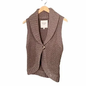 Abercrombie & Fitch Y2K Wool Sweater Vest Brown Shawl Collar Women’s Size Small thumbnail 4