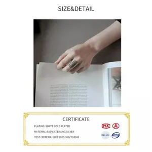 Solid Statement Ring White Gold Plated Sterling Adjustable‎ Lattice Wide Band thumbnail 15
