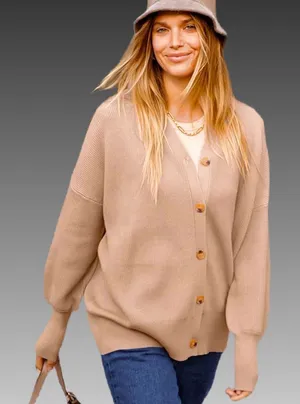 NWT ANRABESS Pink Khaki Oversized Button Up‎ Cardigan Sweater Size Small thumbnail 1