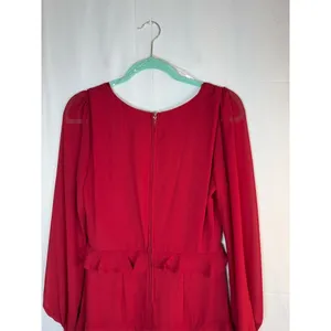Trixxi Dress Womens M Red Chiffon Ruffle Tiered Mini V-Neck Long Sleeve thumbnail 11