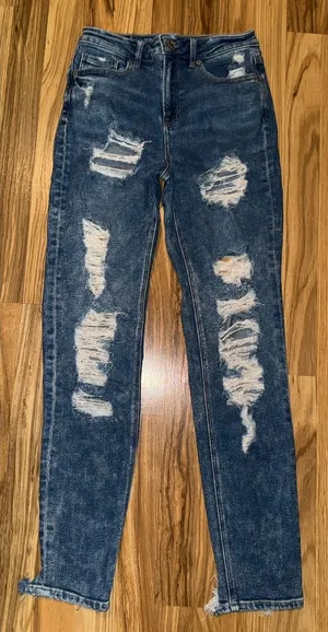 American Eagle Mom Jeans Women's Sz 0 Long Distressed‎ Stretch thumbnail 1
