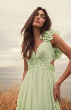 Mac Duggal Ruffle Tiered Cut-Out Chiffon Gown mint color size 8. H thumbnail 6
