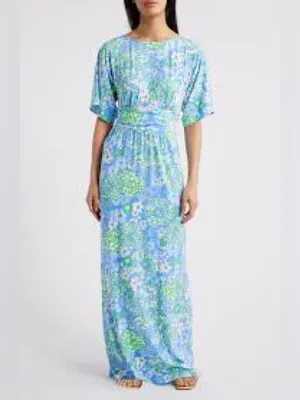 Lilly Pulitzer Parigi Maxi Dress Womens Small Blue Floral NWT Plumes In Bloom thumbnail 3