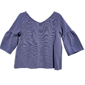 Ann Taylor -1687- 3/4 Bell Sleeve V-neck Purple Top Women's Large‎ thumbnail 2