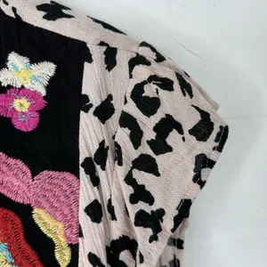 Savanna Jane Size L Blouse Leopard Print Embroidered Floral Top Boho Women's thumbnail 8