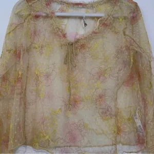 Free People Intimately Postcard From Paris Long Sleeve Top M Yellow Floral Lace thumbnail 12