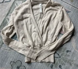Lululemon Athletica Cream Cardigan Sweater with Ribbed Detailing thumbnail 1