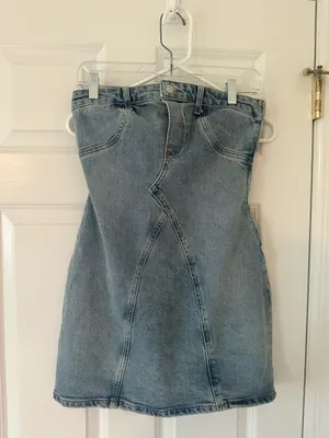 ZARA Strapless Denim Mini Dress thumbnail 2