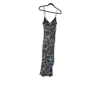 No Comment Women Maxi Dress M Black Floral Mesh Spaghetti Strap Boho Cinched Hem thumbnail 3