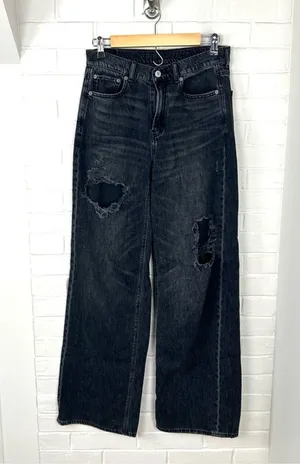 American Eagle Black Washed Denim Skater Jeans Size 4 Long thumbnail 1