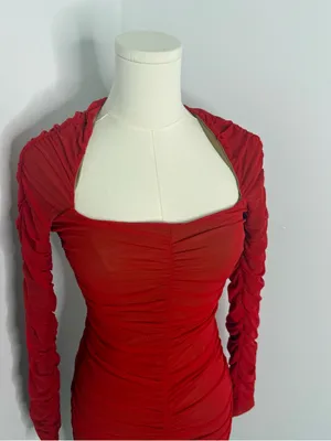 Michael Costello x Revolve Ruched Bodycon Mini Dress Red M thumbnail 3
