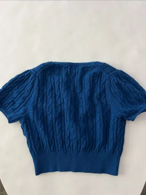 Wilfred Fey Cardigan Merino Wool and Cotton Short Sleeve Ultramarine Blue S $98 thumbnail 6