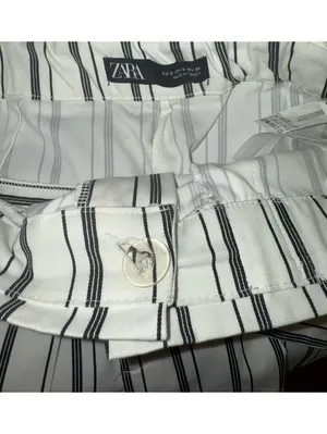 Zara paperbag shorts striped with belt, size Small thumbnail 4