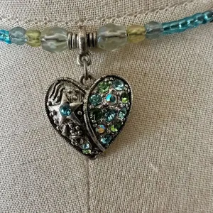 Blue beaded rhinestone heart choker necklace thumbnail 2
