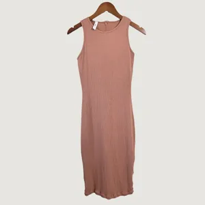 Popilush Built-In Shapewear Ribbed Slip Dress Mauve Pink Sleeveless Midi Large thumbnail 8