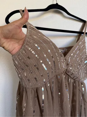 Lizette Collection Sequin Beaded Babydoll Cami Top Y2K Fairy Party Taupe Med NWT thumbnail 4