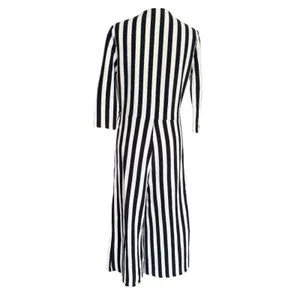 Lea & Viola Black White Striped Wide Leg Jumpsuit Twist Front V‎ Neck Size Large thumbnail 5