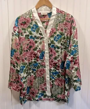 Victoria’s Secret vintage floral sheer button up long sleeve sleep top thumbnail 1