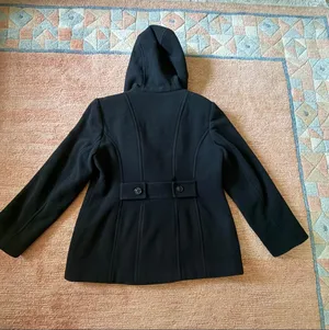 Braetan Black Wool Blend Hooded Peacoat Size L Double Breasted thumbnail 9