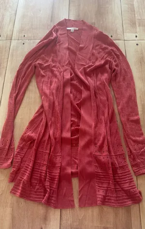 Cyrus Womens Rust Orange Pointelle Open Knit Long Sleeve Cardigan Sweater Size M thumbnail 1