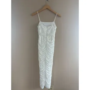 Lulus Toast to Romance White Ruched Pearl Bodycon Midi Dress Size Small Bridal thumbnail 5