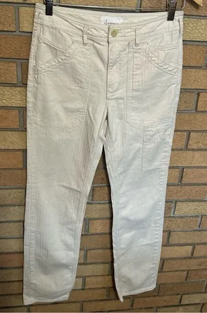 Anthropologie Women’s Utility Herringbone Striped Ivory Straight Leg Size 25 thumbnail 1