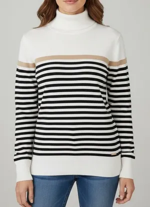 Tommy Hilfiger Turtleneck Sweater Large Striped Metallic White Gold Coastal Prep thumbnail 1