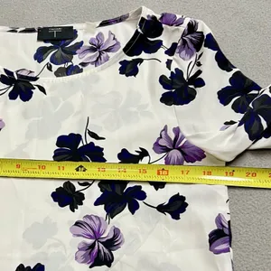 Tahari T Womens Floral Blouse Purple Navy White Long Sleeve Top Size‎ 4 Workwear thumbnail 6