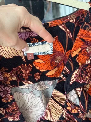 Anthropologie Pilcro Tiered Corduroy Dress long sleeve mini floral ruffle fall thumbnail 7