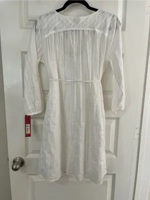 Merona White Tassel Tie Sheer Cotton Dress with Liner Sz M Boho Coastal thumbnail 8