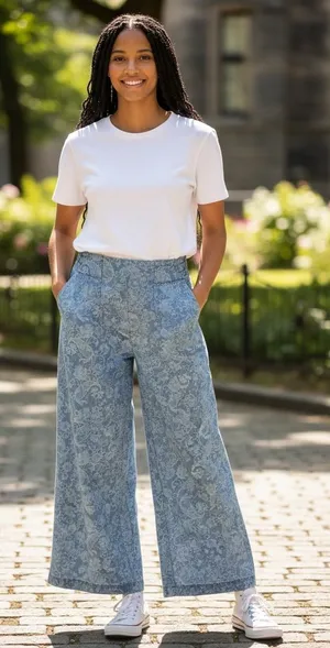 Lg Paisley Print Wide Leg Denim Pants from Bellanblue thumbnail 1